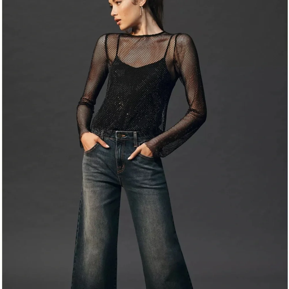 Anthropologie Mesh and Beaded long sleeve top, NWT